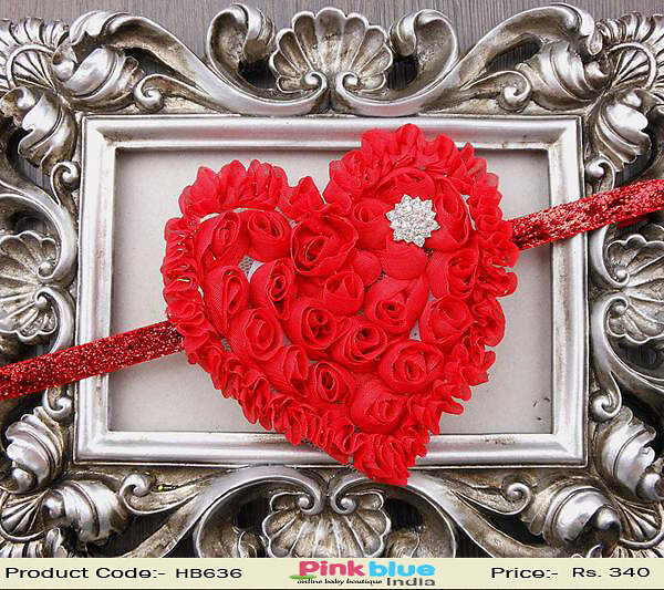 Kids red sparkling hairband floral heart design party accessory gift