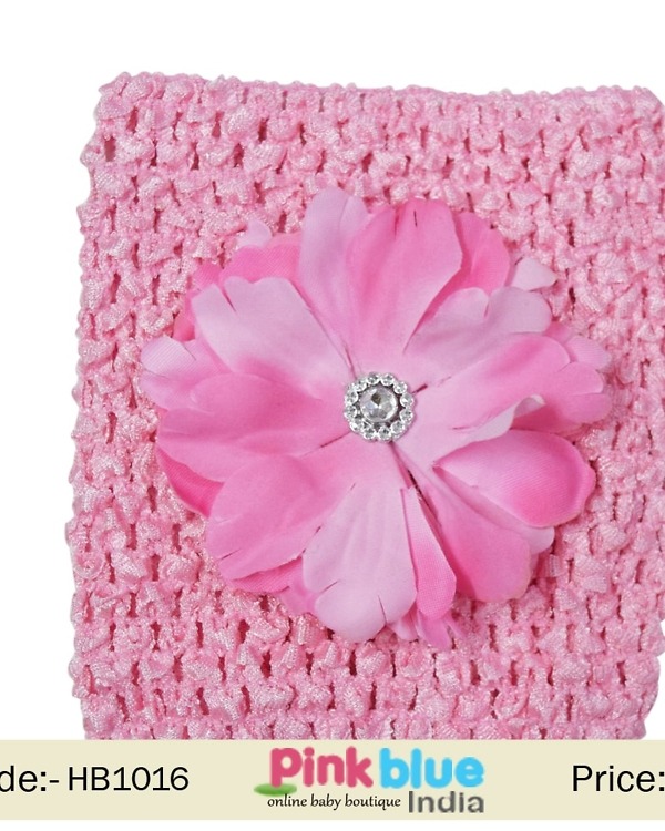 Baby pink flower stretch headband for girls birthday, cute and stylish