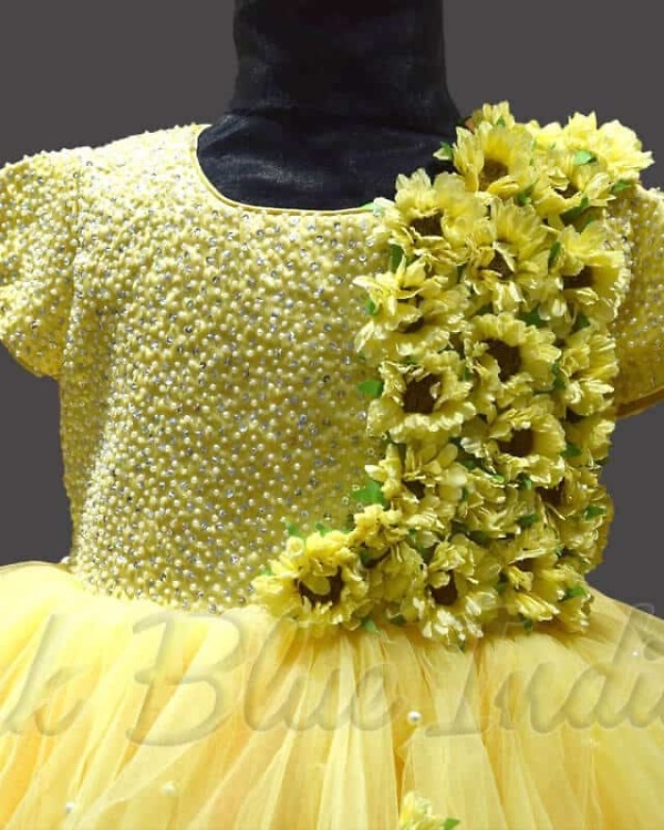 Sunflower birthday theme gown for girls, cheerful celebration wear