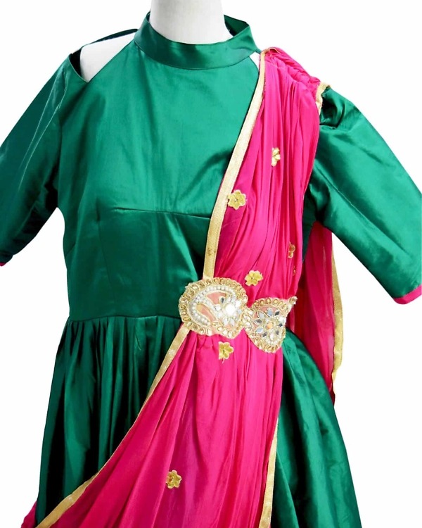 Girls long gown taffeta georgette dupatta wedding party elegant outfit