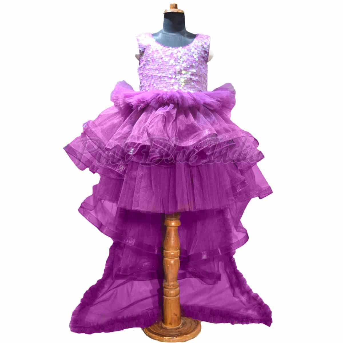 Tail style birthday gown for baby girl, elegant party dress