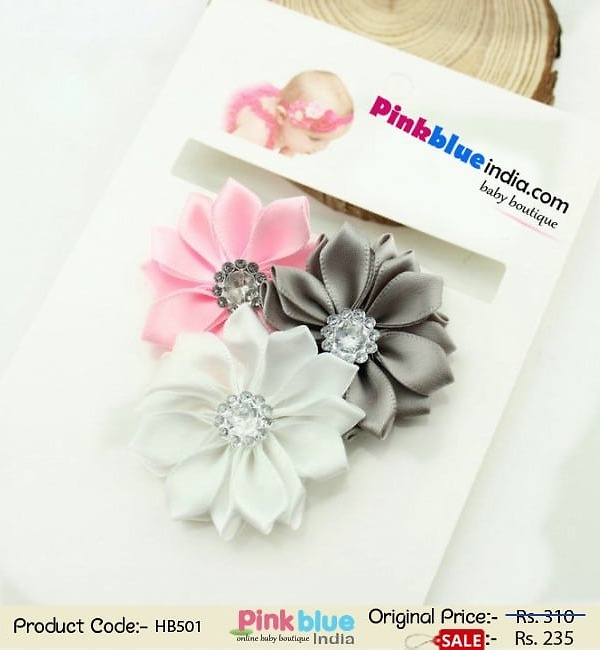 Three flower toddler girl hairband for festive function, cute and elegant