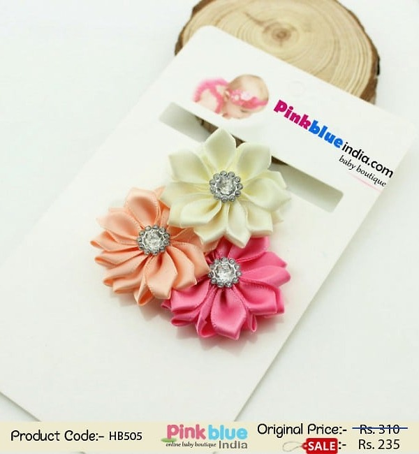 Three flower infant girl headband for birthday party, cute and stylish gift
