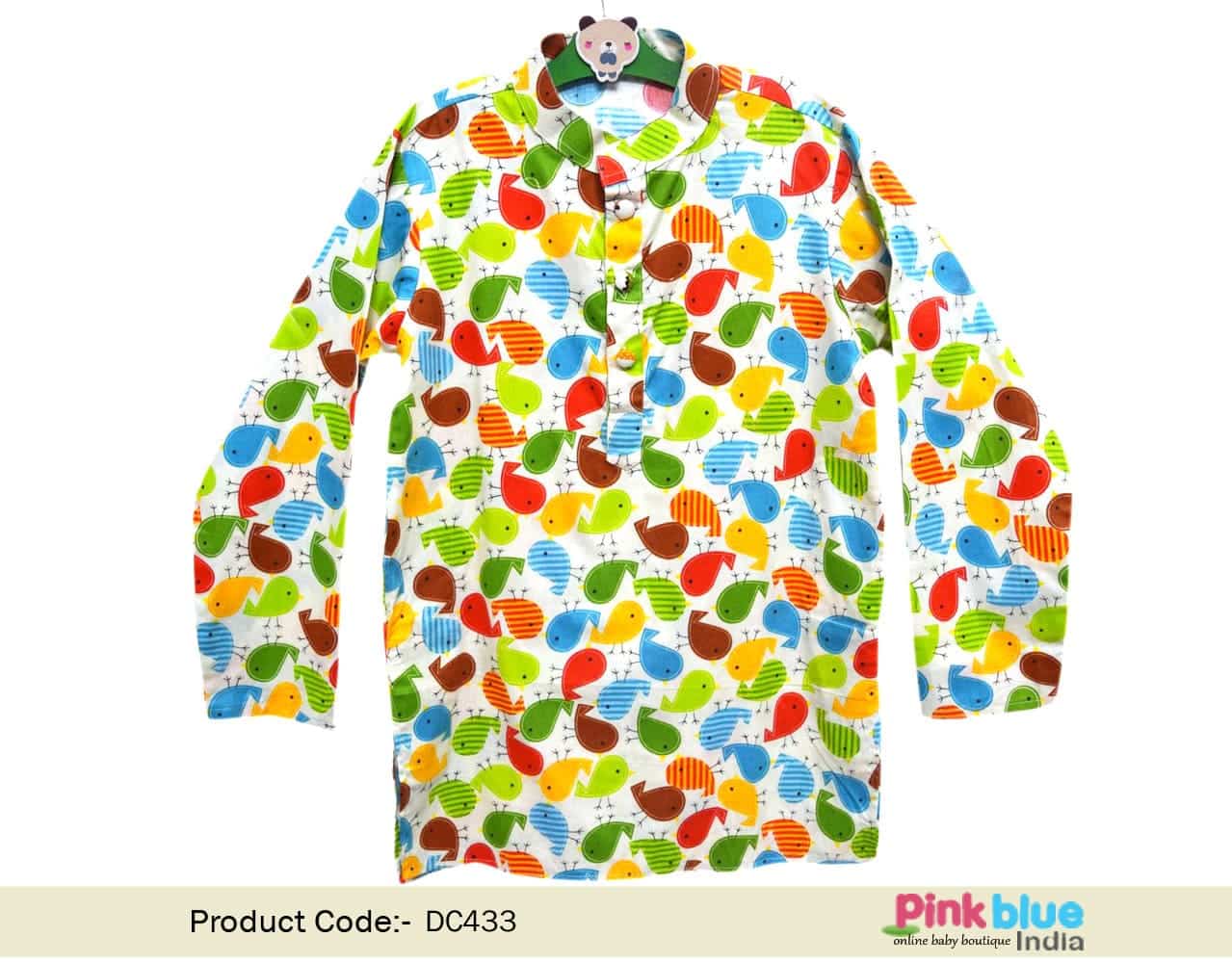 Cotton bird print kurta for kids soft festive traditional outfit