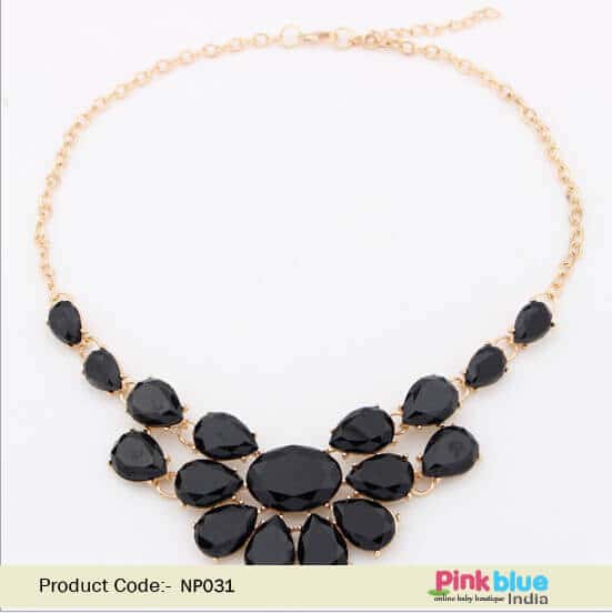 Vintage black stone necklace for women party wear classy statement