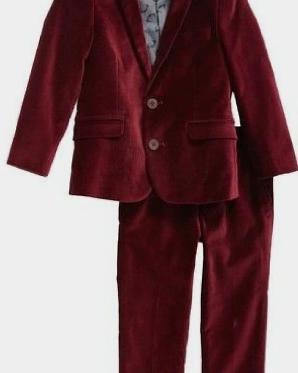 Velvet maroon suit for boys elegant wedding party outfit