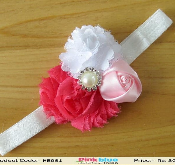 White pink flower children headband for wedding, elegant and stylish