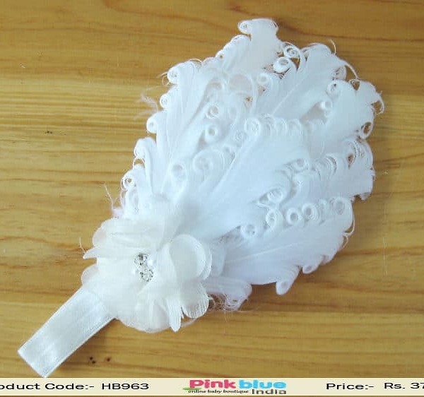 White flower feather infant headband for party, soft and stylish accessory