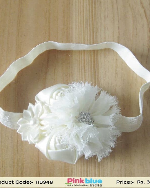 White flower headband for baby girls ceremony wear, soft elegant look