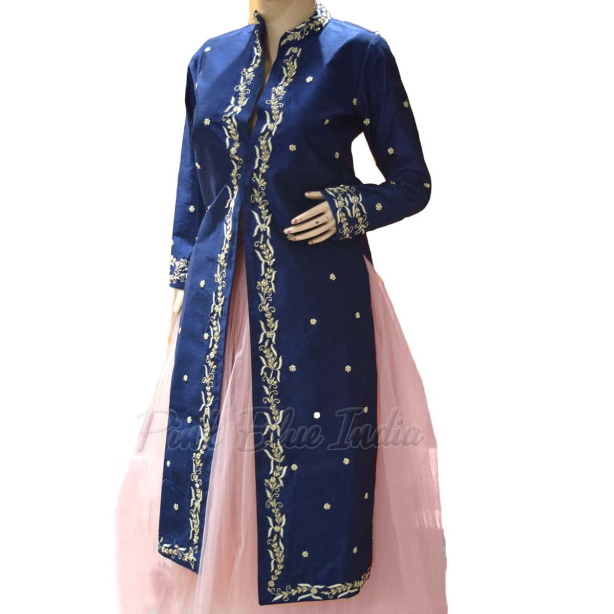 Long blue jacket skirt set for women wedding party elegant outfit