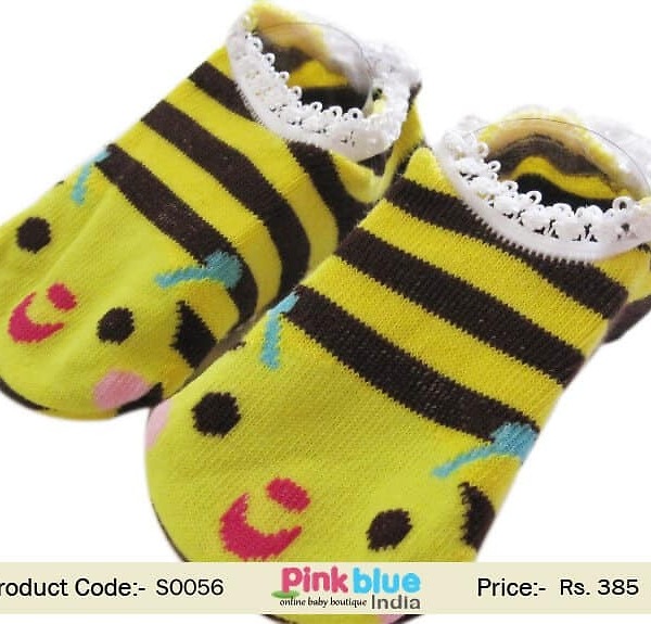 Yellow black striped baby socks for kids party wear stylish
