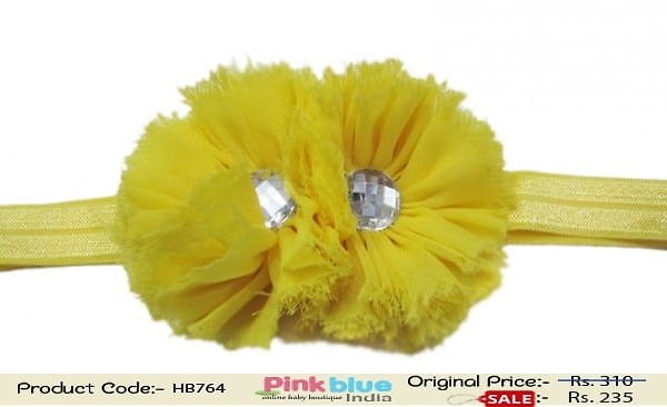Yellow designer headband for baby girl birthday outfit, bright and stylish look