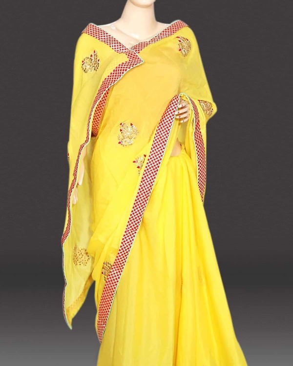 Yellow saree for women Rajasthani gota patti wedding festive wear