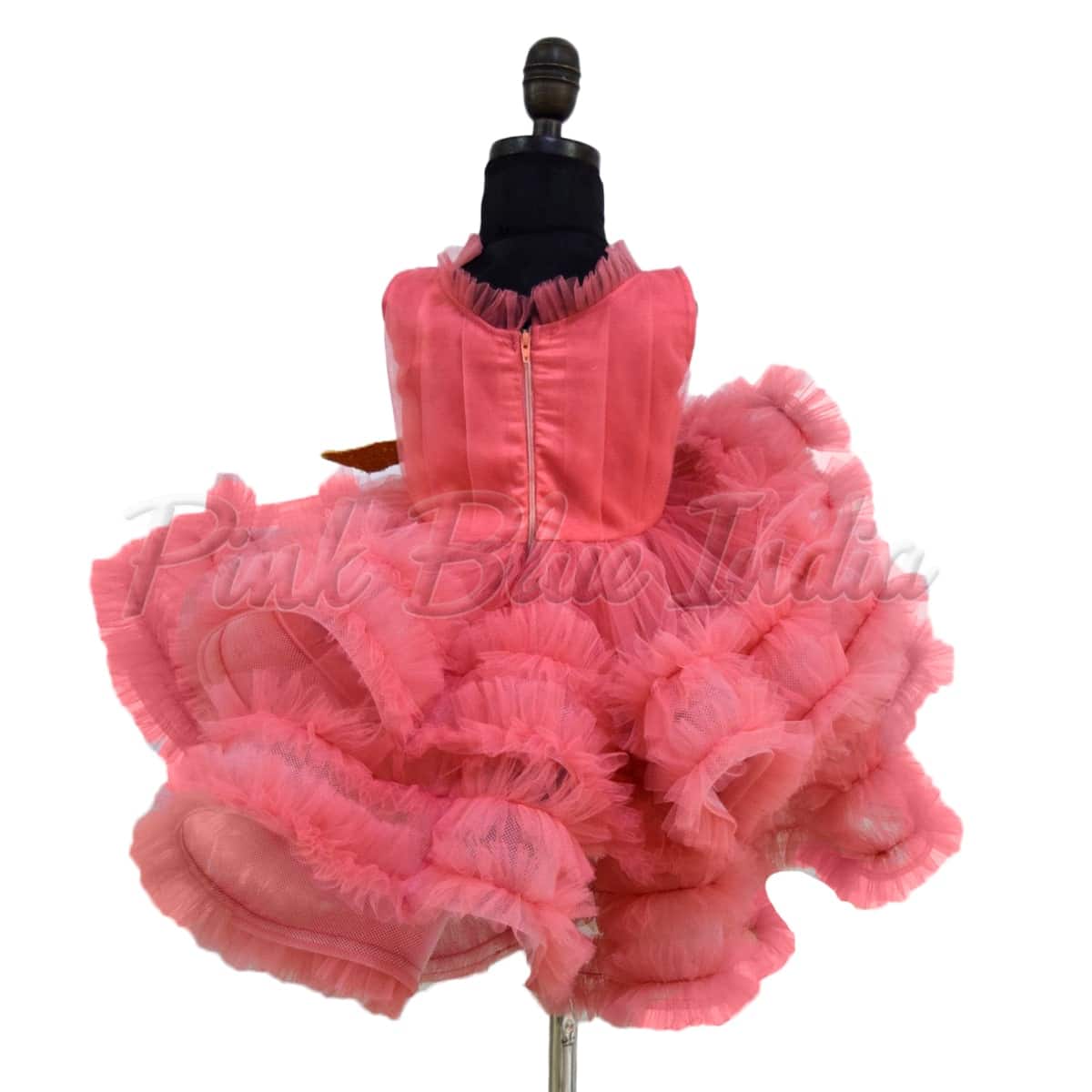 Peach ruffled gown with bow for girls birthday party soft elegant princess outfit