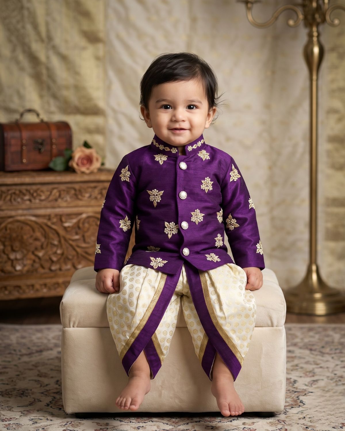Stylish baby boy blue kurta maroon pajama set, festive ethnic wear for Diwali & weddings