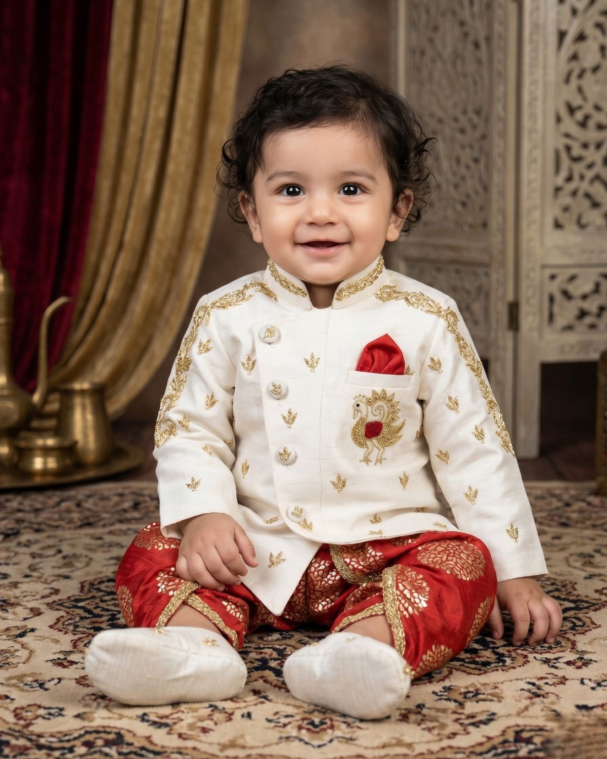 Buy Dabka Hand Work Boys Silk Dhoti with Jacket Online
