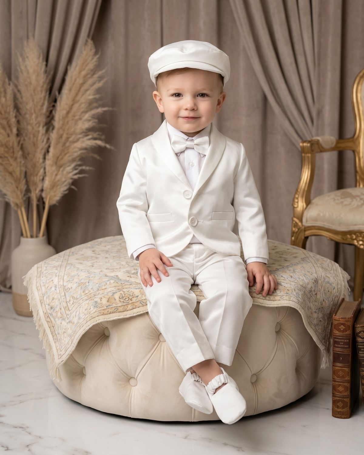 Baby boy white sherwani suit with cap for christening baptism naming ceremony cute ethnic gift