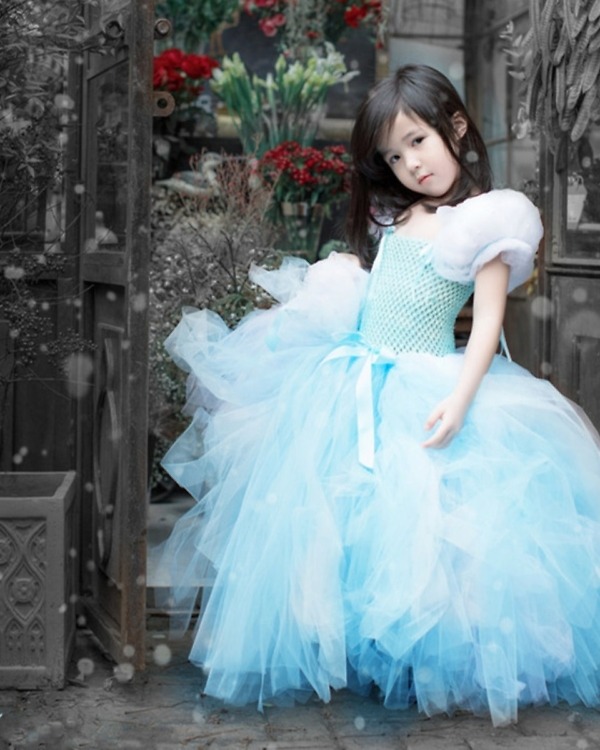Baby girls blue Cinderella tutu dress, stylish birthday outfit