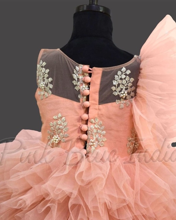 Peach layered net gown for girls birthday celebration stylish princess outfit