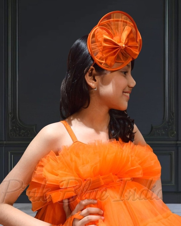 Candy orange western dress for girls front view stylish party outfit