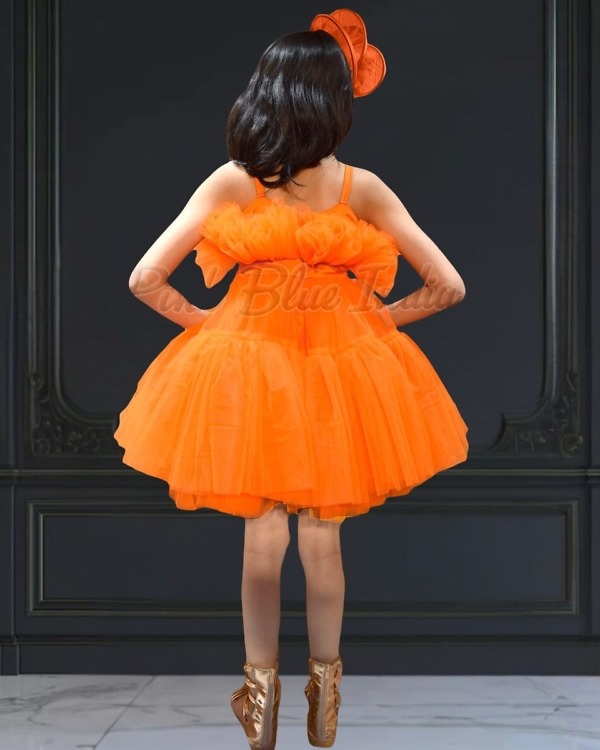 Candy orange western dress for girls back view stylish party outfit