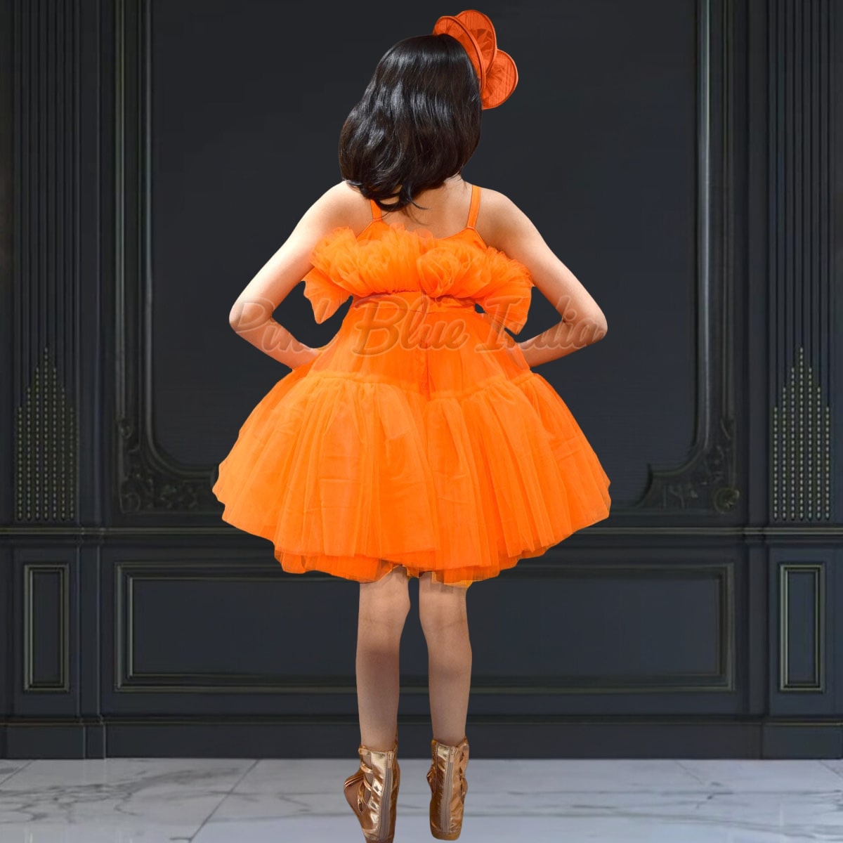 Candy orange western dress for girls back view stylish party outfit