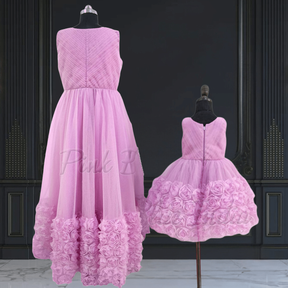 Mother daughter rosette party wear dress cute matching outfit by Pink Blue India
