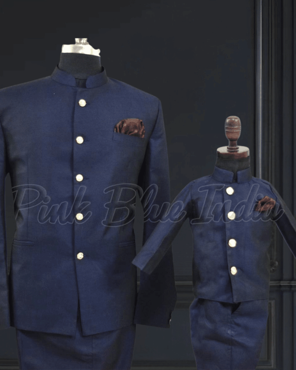 Father son Jodhpuri suit matching dress for wedding by Pink Blue India