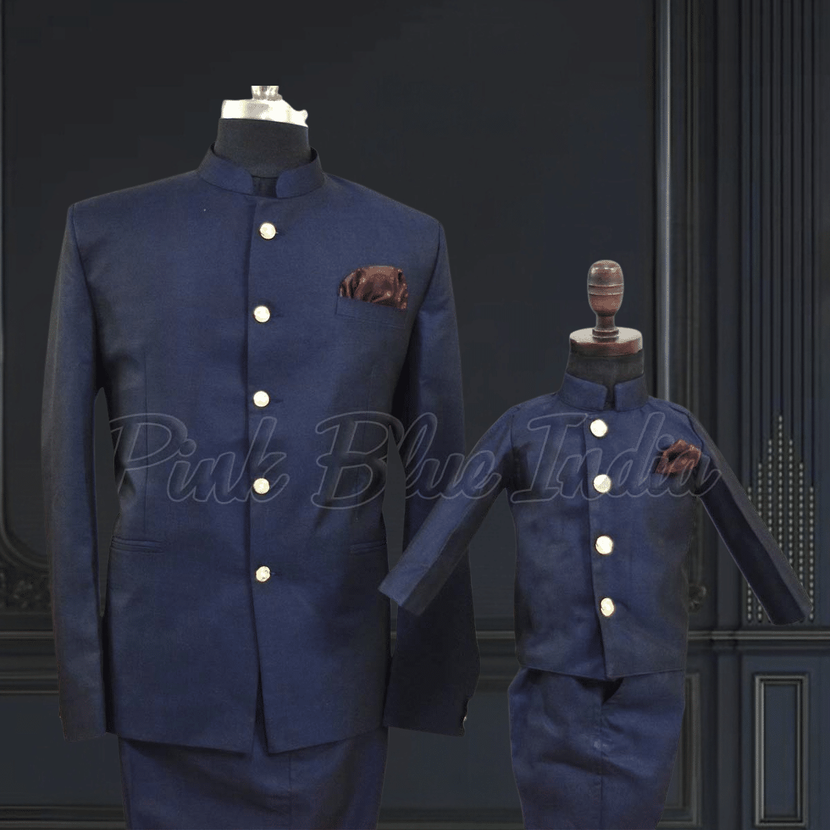 Father son Jodhpuri suit matching dress for wedding by Pink Blue India