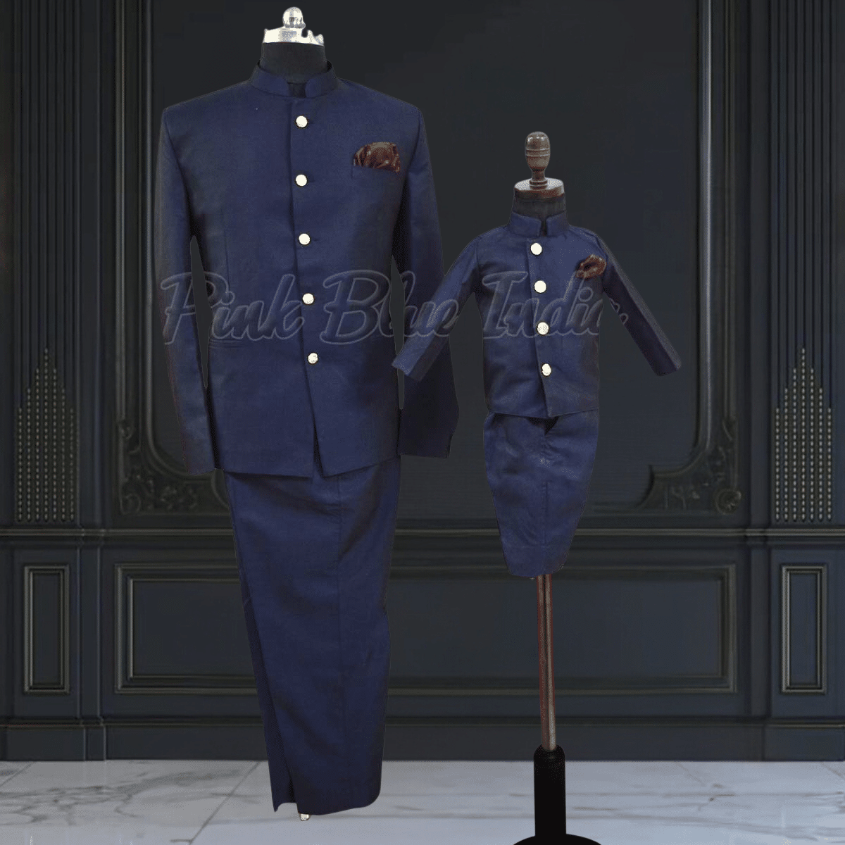 Father son ethnic Jodhpuri suit coordinated wedding outfit by Pink Blue India