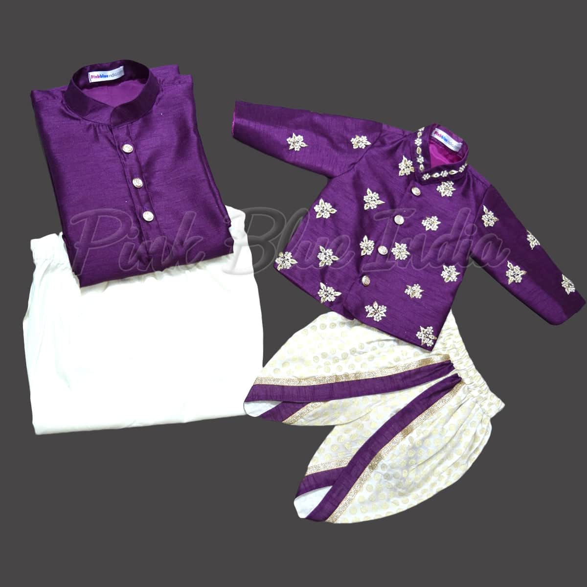 Matching silk jacket dhoti set for father and son festive wedding stylish outfit