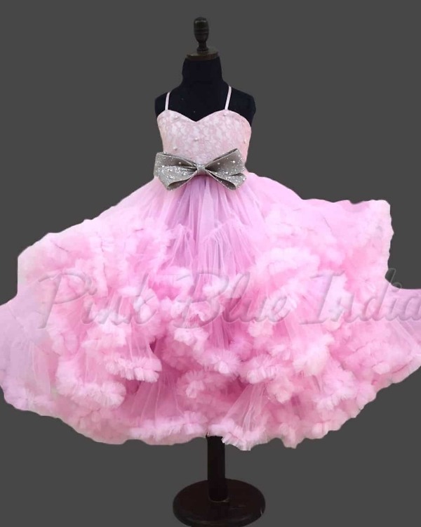 Pink asymmetrical party gown for girls birthday celebration modern stylish outfit