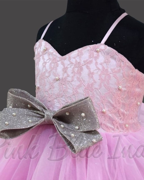 Pink asymmetrical gown with bow for girls birthday party stylish modern outfit