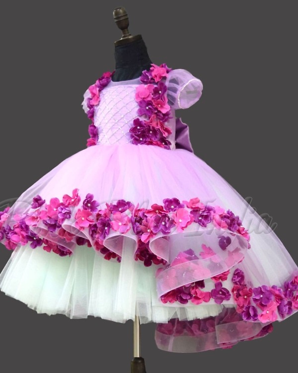 Floral lavender birthday gown for baby girl elegant stylish celebration outfit