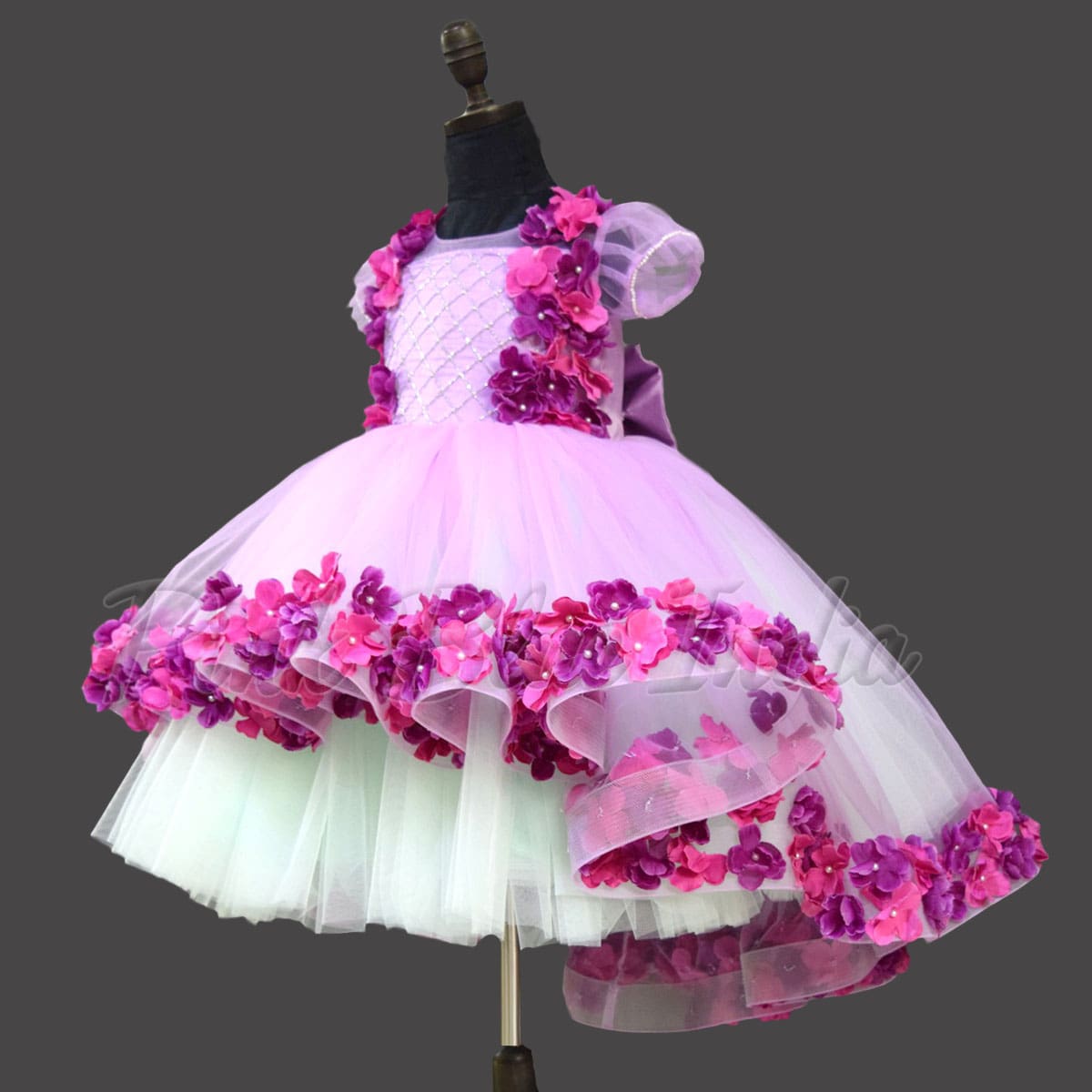 Floral lavender birthday gown for baby girl elegant stylish celebration outfit