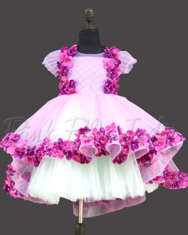 Lavender flower gown for baby girl birthday party cute elegant outfit