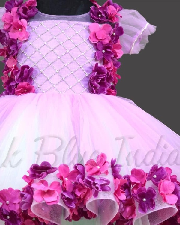 Lavender floral gown for baby girl birthday party elegant soft princess outfit