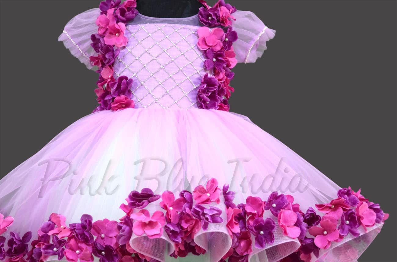 Lavender floral gown for baby girl birthday party elegant soft princess outfit