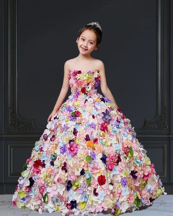 Luxury princess flower girl ball gown, girls party outfit, stylish birthday wear