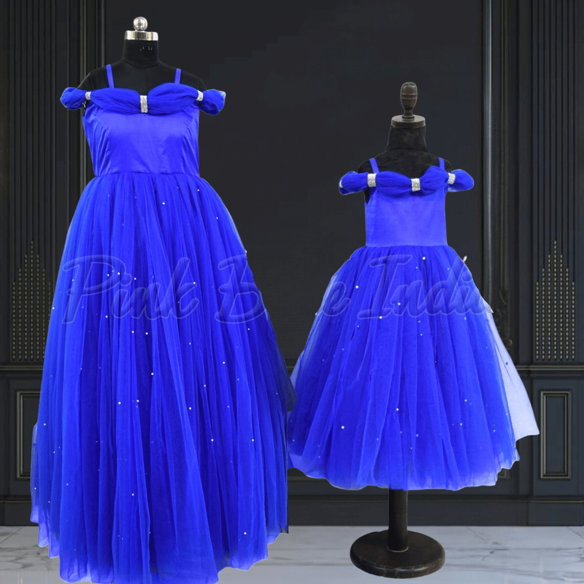 Mother daughter Cinderella theme coordinated gown set by Pink Blue India