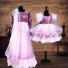 Mother daughter pink gown set family matching party wear elegant stylish outfit