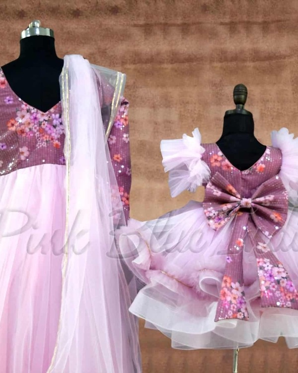 Pink matching gowns for mother daughter family wedding party wear graceful look