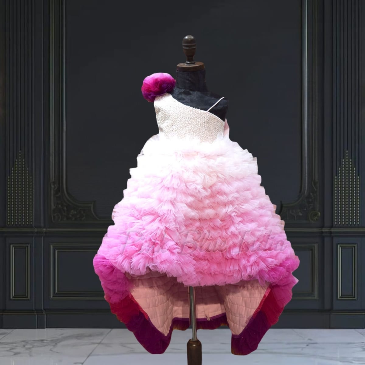 Pink ombre party gown, baby girl birthday dress, stylish and cute