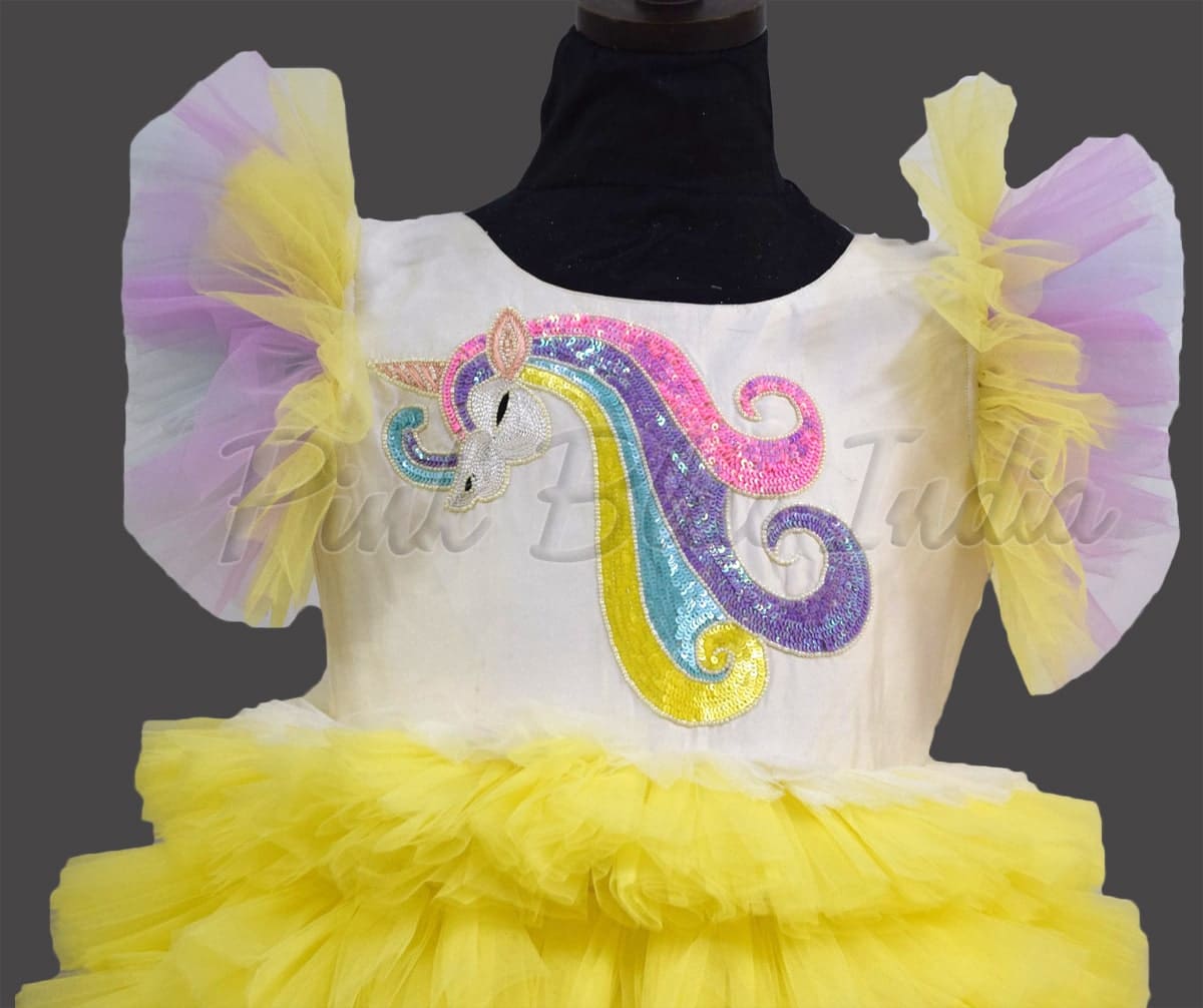 Girls unicorn birthday dress with rainbow theme for party celebration cute outfit