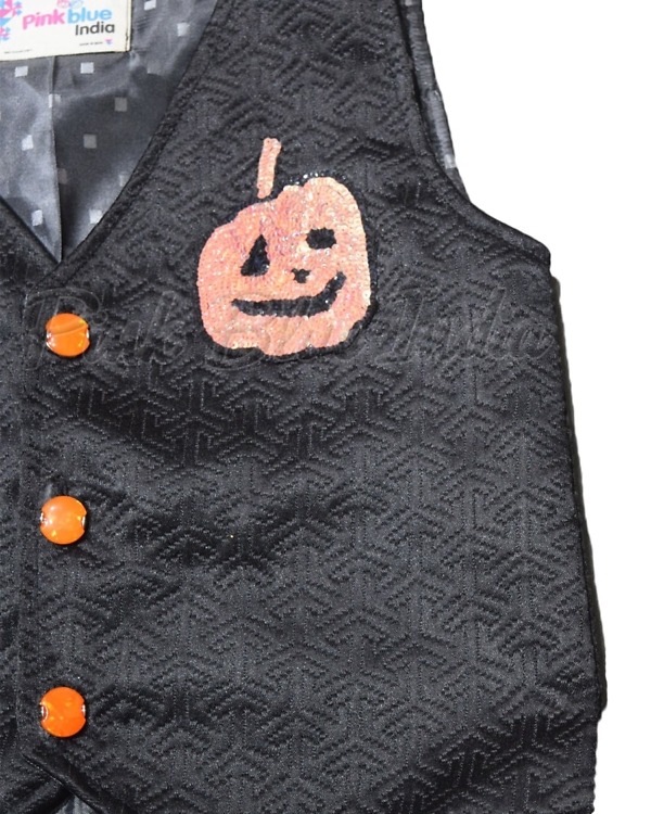Halloween pumpkin waistcoat outfit for baby boy, festive party wear