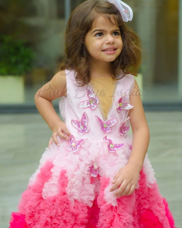 Butterfly layered dress for baby girl birthday gown cute stylish party wear