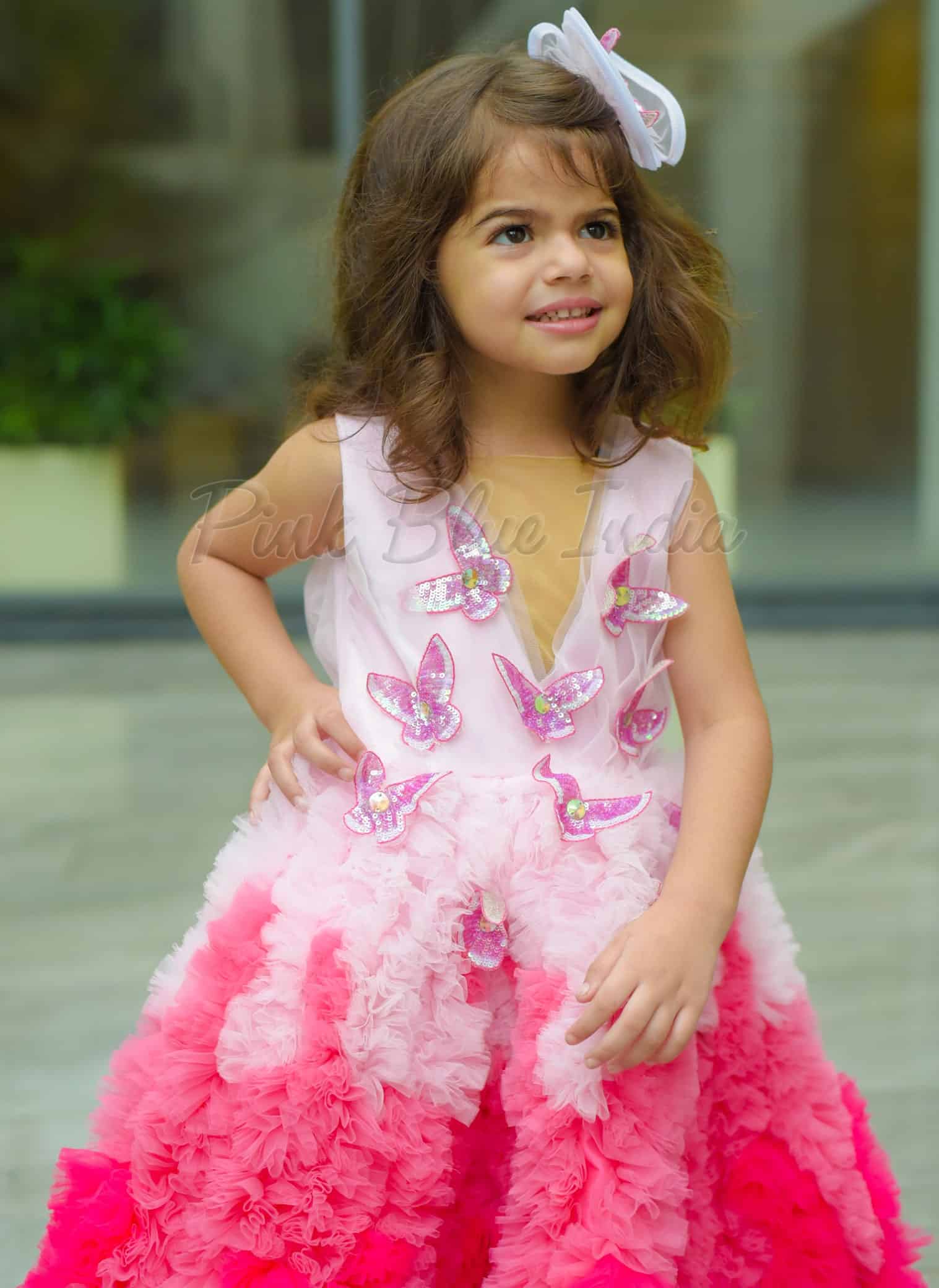 Butterfly layered dress for baby girl birthday gown cute stylish party wear