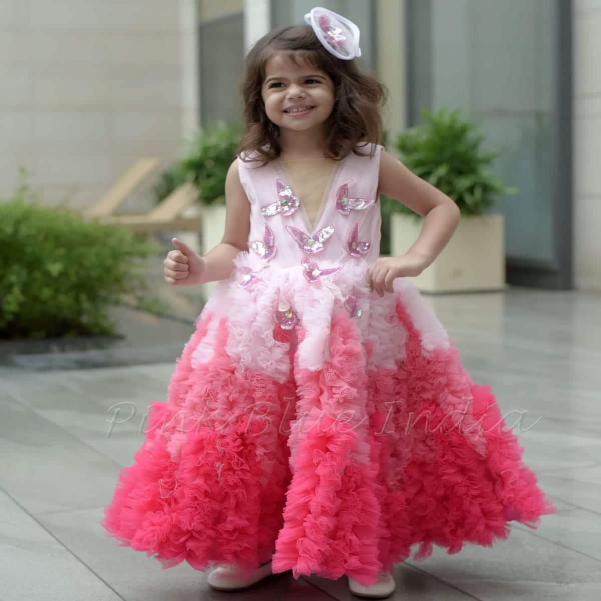 Butterfly theme layered gown for girls birthday dress stylish party wear