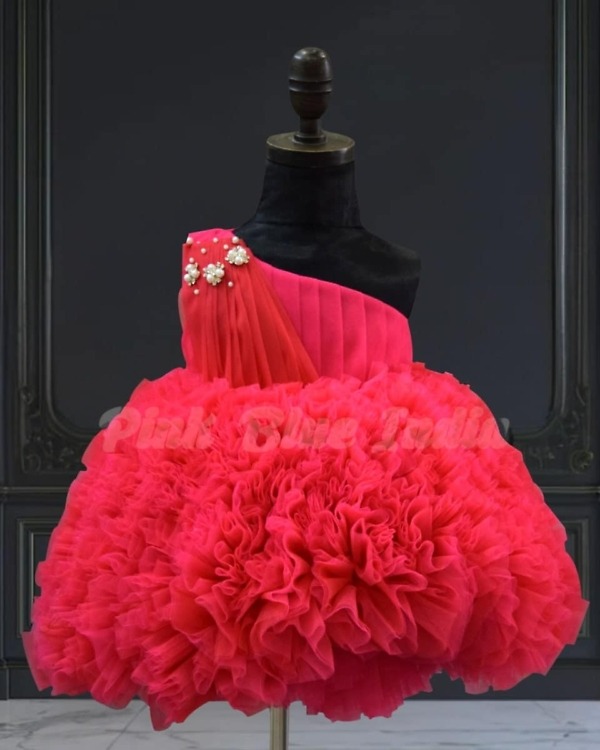 Baby girl one shoulder dress, trendy birthday party wear