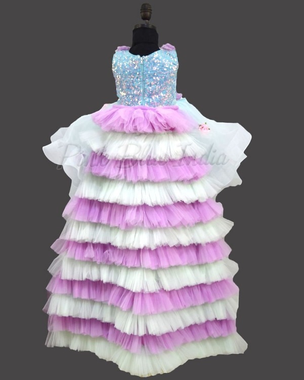 Detachable train birthday dress for baby girl elegant party wear cute gown
